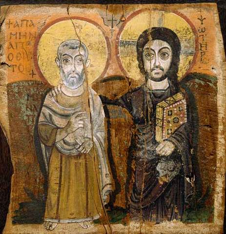 Icon depicting Abbott Mena with Christ