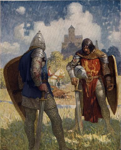 Sir Lancelot meets Sir Galahad and bids him farewell forever