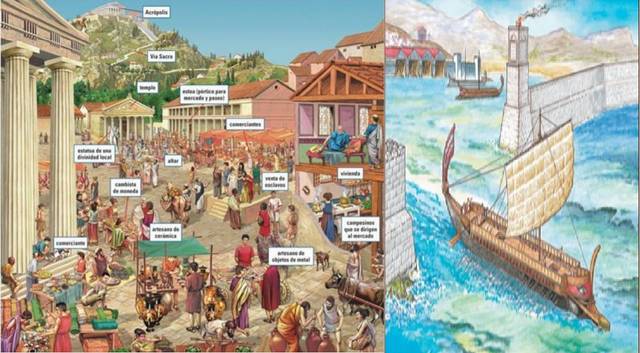 La expansión del uso de la moneda, escritura alfabética y comercio.