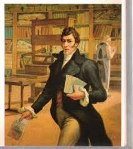 1793-1794 Antonio Nariño traduce y publica en español la Declaración de los Derechos del Hombre y del Ciudadano de manera clandestina, posteriormente es encarcelado.