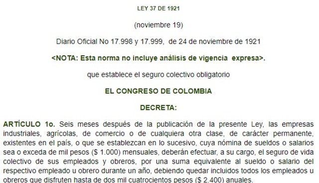 la Ley 37 de 1921