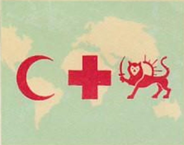 Reconocimiento de la media luna roja y del león y sol rojo como emblemas.