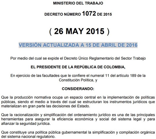 El Decreto 1072 de 2015