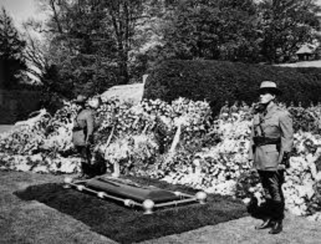 Roosevelt is buried in the Rose Garden of his home at Hyde Park, New York