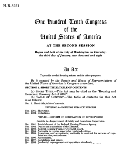 Housing and Economic Recovery Act de 2008