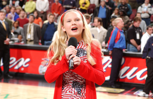Taylor sang the National Anthem at a Sixer's game in Pennsylvania at age 11