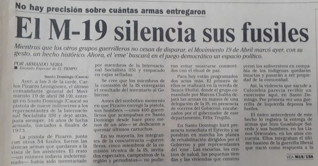 El M-19 busca entrar en el espacio político y firma el acuerdo de paz.