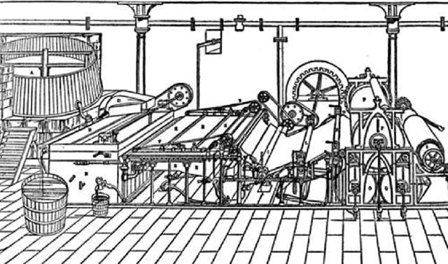 Henry and Sealy Fourdrinier develop the papermaking machine.