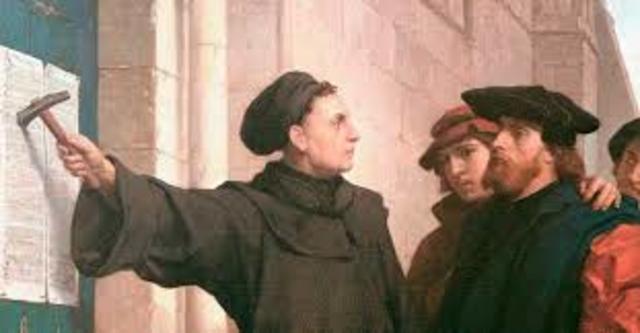 Martin Luther nailed 95 Theses through a church door.