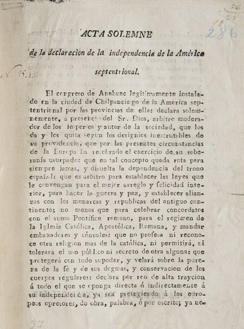 Acta Solemne de declaración de la independencia de América septentrional, 1813