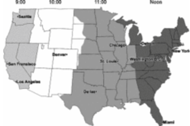 Railroads set up standard time zones