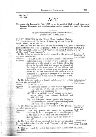 Immorality Amendment Act No 21