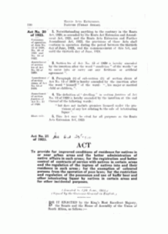 Native (Black) Urban Areas Act No. 21: