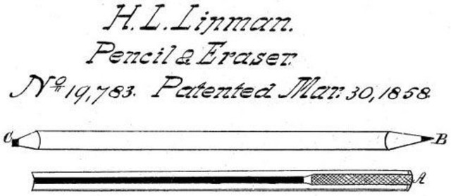 The first Pencil with attached eraser was patented.