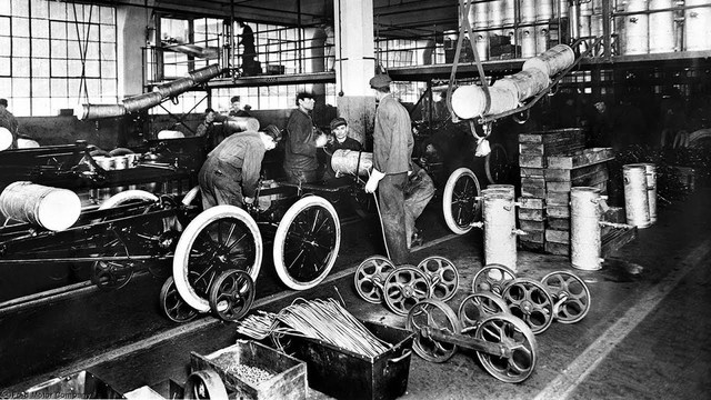 First Assembly Line for Automobiles