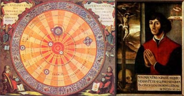 1543: Se publica (después de su muerte) la obra “De revolutionibus orbium coelestium” de Copérnico (modelo heliocéntrico del universo)