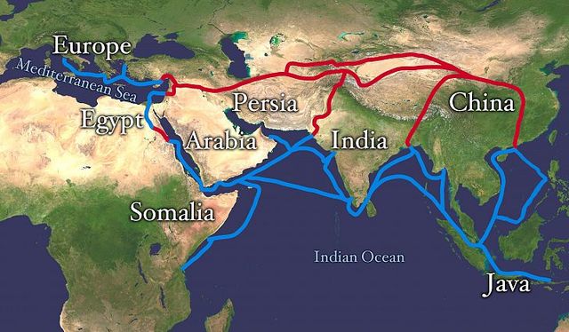 Silk routes emerged connecting trade between the Mediterranean Basin and Asia