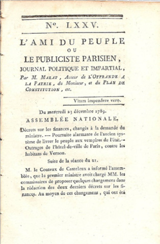 Jean-Paul Marat crea el periódico "El amigo del pueblo"