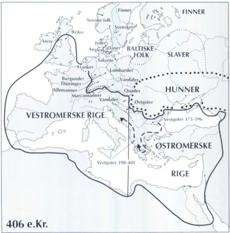Romerriget blev delt op i en østromersk del og vestromersk del
