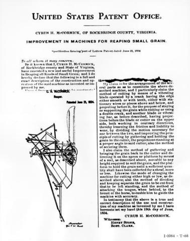 Patent for The Reaper to McCormick