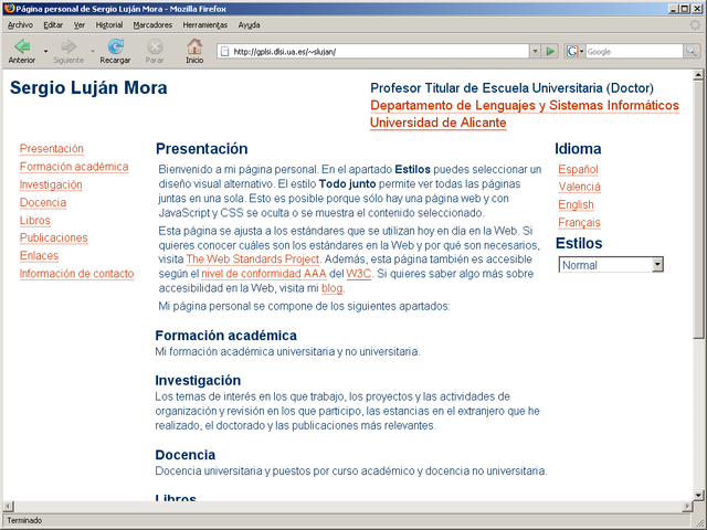 Organización de la web