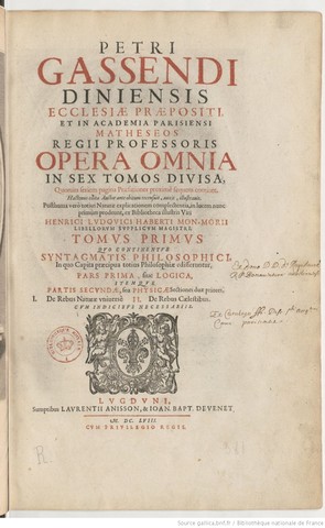 Publicación de “Syntagma philosophicum”, escrito por Pierre Gassendi.
