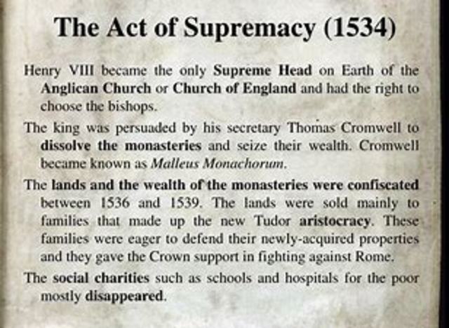 The Act of Supremacy is passed in England