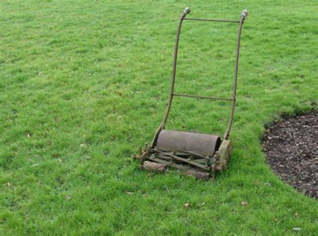 William beazley builds a mower that is driven horizontal to the grass