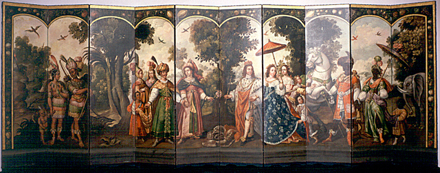 Se pinta el biombo "Las cuatro partes del mundo"