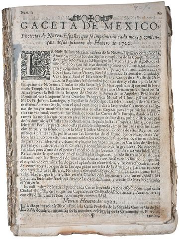 Se imprime  el primer periódico impreso en la Nueva España, La Gaceta de México.