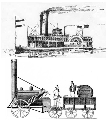 El vapor en barcos y locomotivas