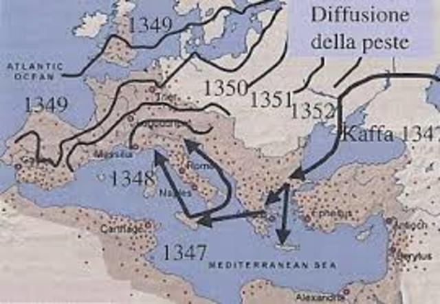 Difussione della peste nera nell' Europa