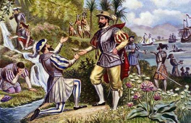 Juan Ponce de Leon goes ashore on an island, or so he thinks, and names it Florida