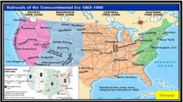 Railroads set up standard time zones