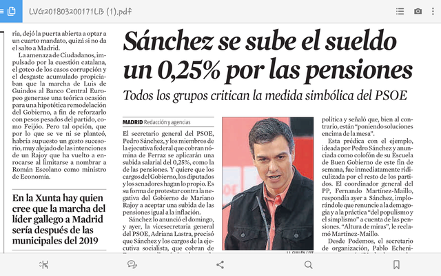 SANCHEZ ES PUJA EL SOU UN 0.25 PER LES PENSIONS