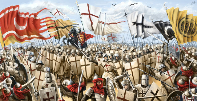 the Roman Catholic Church and the Eastern Orthodox church split into two groups causing many holy wars to take place between crusades that ended with Muslims and Christians fighting for the holy land of Jerusalem