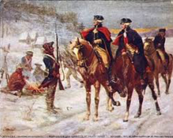 Continental Army camps at Valley Forge for the winter
