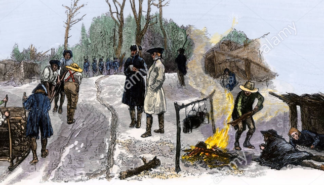 Continental Army camps at Valley Forge for the winter