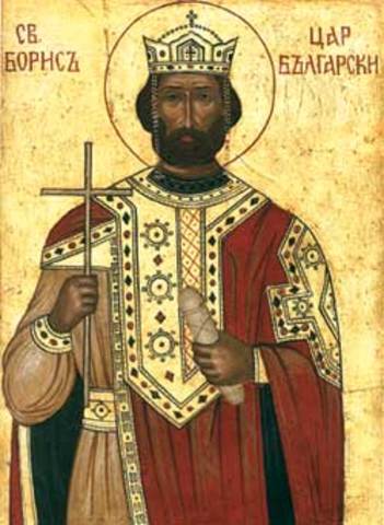 Boris I, King of Bulgaria converts to Christianity