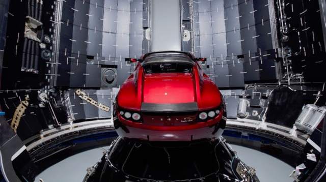 First consumer car in space, a cherry-red Tesla