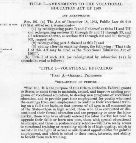 Vocation Education Act amended to include those with special educational handicaps or disadvantages.