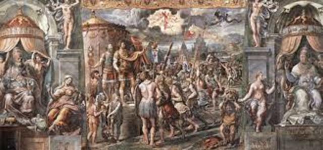 Battle of Milvian Bridge; Constantine converts to Christianity