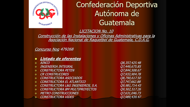 listado de oferentes