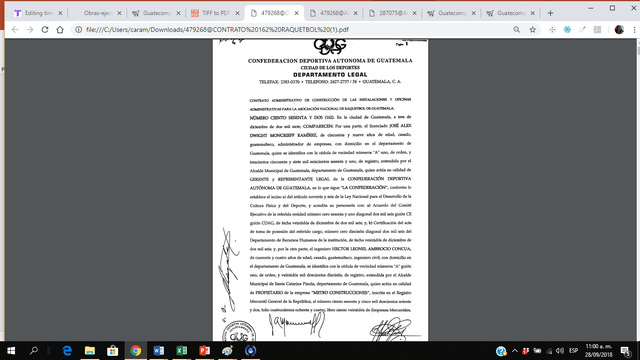 Contrato construccion de las instalaciones para la Asociación Nacional de Raquetbal