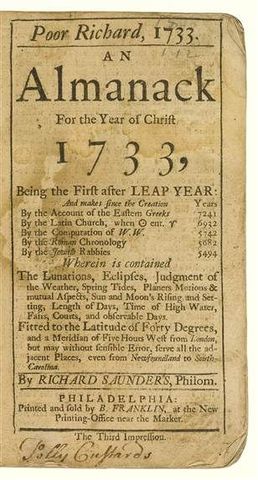 Benjamin Franklin published Poor Richard's Almanack