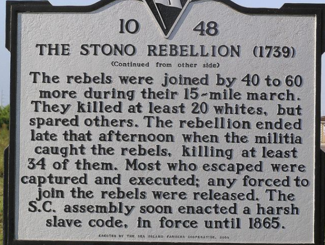 Stono slave rebellion in South Carolina