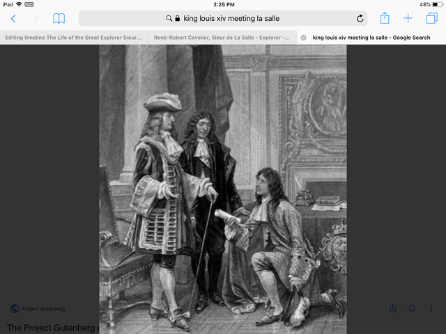 La Salle travels to France to ask permission from the king to explore the area between New France and Mexico.