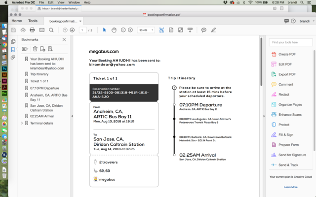 Bus tickets purchased
