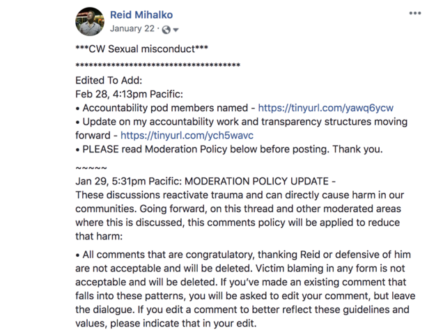 Reid Posts Public Apology on Facebook