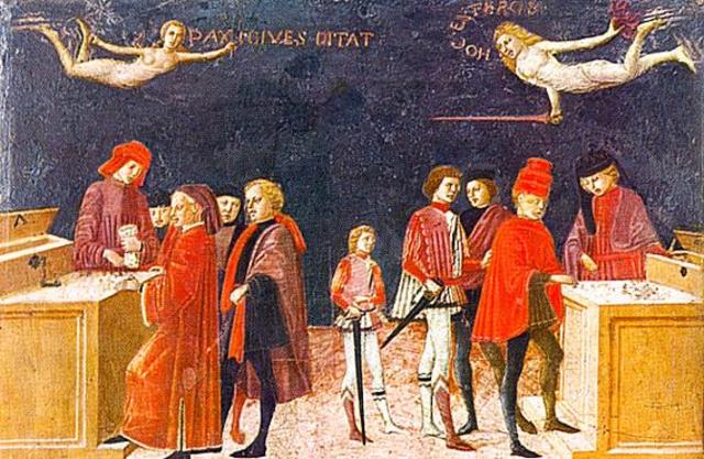 En Florencia, un comerciante llamado Florentino lleva libro con el método DEBE y HABER.